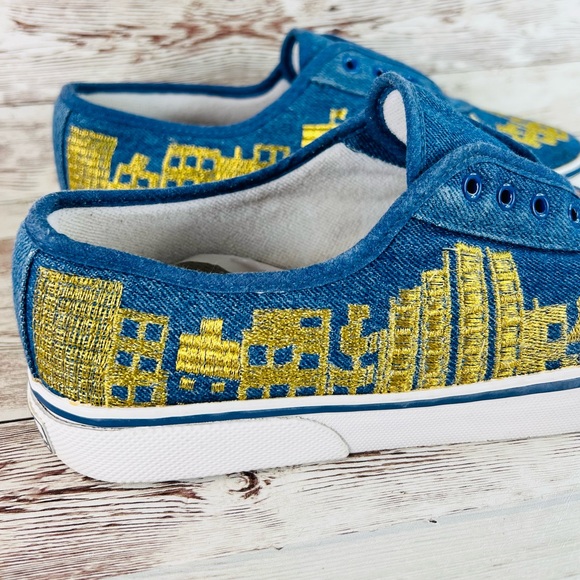 Y2K Sebastiro 90s City Scape embroidered Sneakers size 7.5 skyline design - Picture 5 of 12